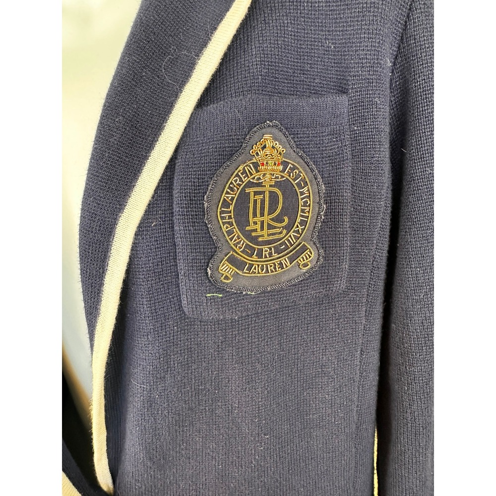 Ralph Lauren Navy Crest Emblem‎ Knit Blazer Jacket Women Gold Button Preppy - Picture 7 of 16